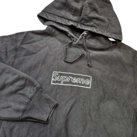 Supreme Box Logo Size Large Hoodie Black White Outline Bogo Canada Vintage Faded
